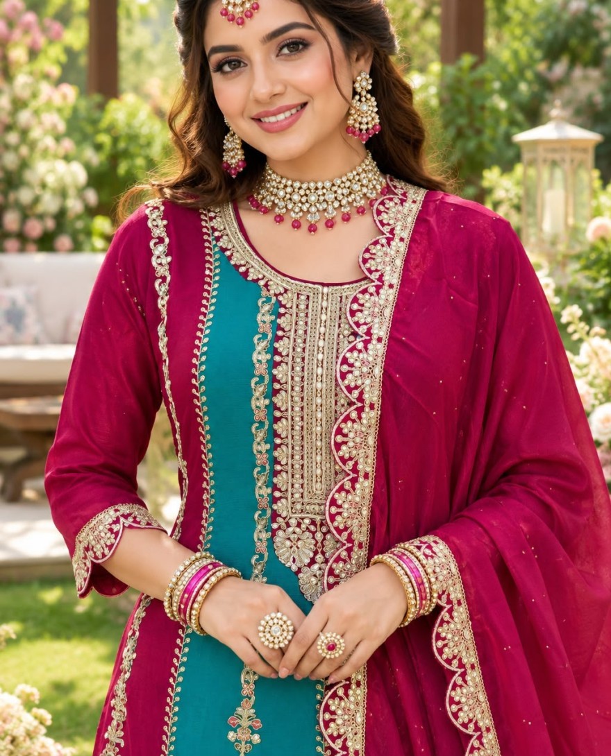 2203 - Prepossessing Chinon Zari Multi Colour Palazzo Salwar Kameez